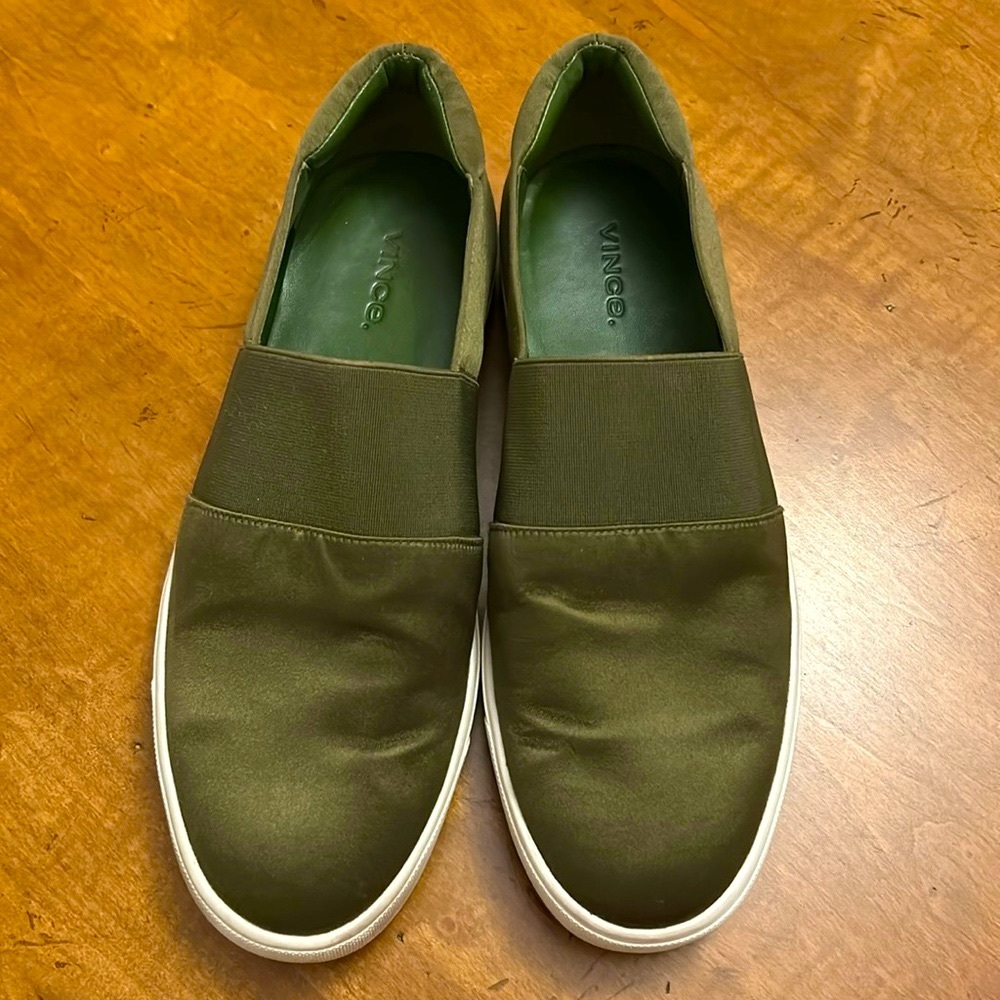 Vince Corbin Satin Slip-on Loafers, Size 38.5/8.